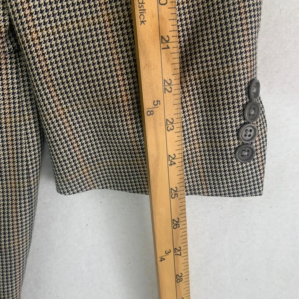 Canali Blazer Jacket Mens 44L Brown Silk Wool Houndstooth Sports Coat Made Italy